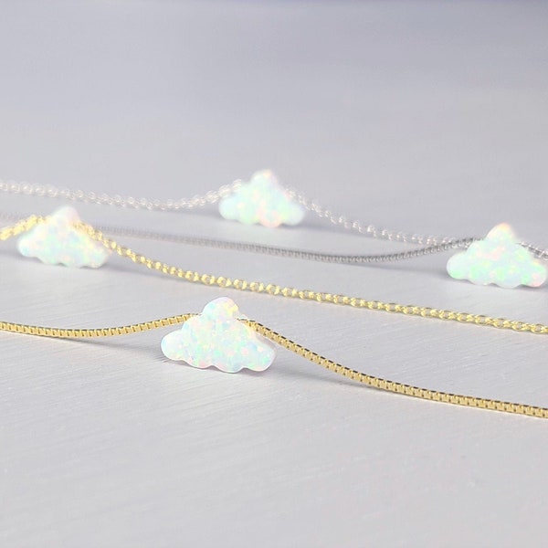 Cloud Opal Necklace, Silver Opal Necklace, White Opal Cloud, Silver Cloud Necklace, Gold Cloud Jewelry, Opal Jewelry, Opal Necklace for Girl