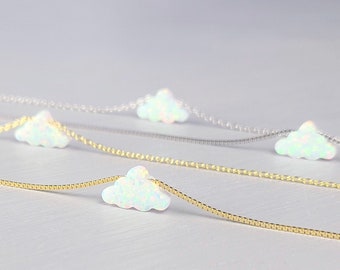 Cloud Opal Necklace, Silver Opal Necklace, White Opal Cloud, Silver Cloud Necklace, Gold Cloud Jewelry, Opal Jewelry, Opal Necklace for Girl