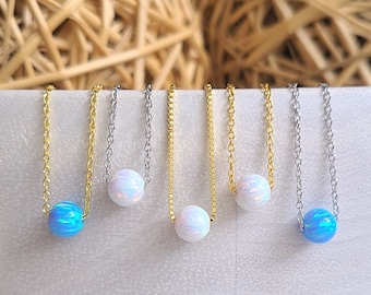 Opal Bead Necklace, White Opal Ball Necklace, Sterling Silver Opal Necklace, Opal Jewelry, Opal Choker Necklace, Opal Necklace for Women