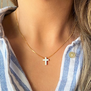 Opal Kreuz Halskette, Opal Kreuz Choker Halskette für Frauen, Silber Kreuz Anhänger für Mädchen, Gold Kreuz Schmuck, Erstkommunion, Konfirmation