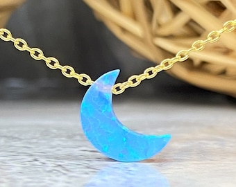 Blue Moon Necklace, Sterling Silver Opal Necklace, Crescent Moon, Opal Moon, Moon Choker, Opal Necklace Women, Moon Charm, Silver Moon Gift