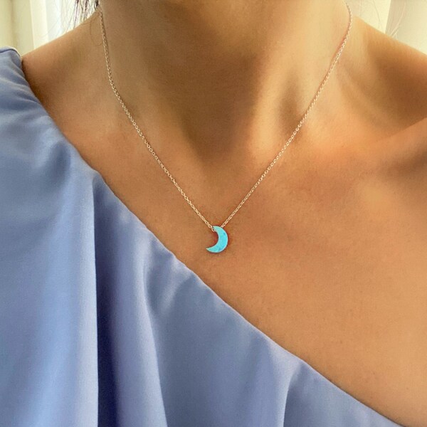 Moon Necklace, Opal Necklace, Opal Moon Necklace, Blue Moon Necklace, Crescent Moon Necklace, To the Moon and Back, Opal Necklace for Women