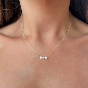 3 Pearls Necklace - Freshwater Pearl Necklace - Dainty Silver Gold Pearl Choker - Three Freshwater Pearls Necklace - Simple Pearl Necklace
