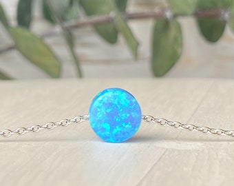 Blue Opal Necklace, Dainty Opal Necklace for Girl Women Daughter Sister, Opal Coin Necklace, Opal Choker Necklace, Opal Pendant, Mothers Day
