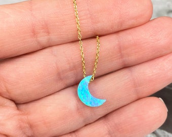 Opal Moon Necklace, Opal Necklace, Moon Necklace Choker, Crescent Moon Necklace, To the Moon and Back, Opal Necklace for Women, Blue Moon