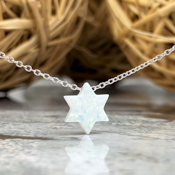 Jewish Star Necklace, Opal Star of David Necklace, Opal Necklace, Jewish Jewelry, Magen David Necklace, Bat Mitzvah Gift, Bat Necklace Girl