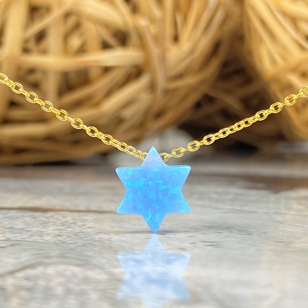 Collar de estrella de David, collar de Magen David, collar de ópalo de estrella de David, collar de estrella judía de ópalo, regalo de Bat Mitzvah, estrella de David azul