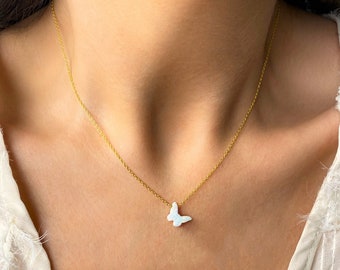 Butterfly Necklace, White Opal Butterfly Necklace, Opal Butterfly Necklace, Opal Necklace for Women, Sterling Silver Butterfly Jewelry