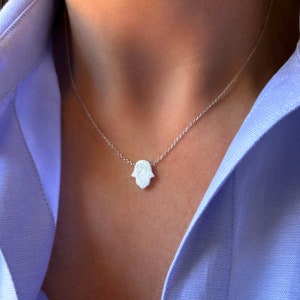 Hamsa Necklace, White Opal Hamsa Necklace, Hand of Hamsa, Fatima Hand, Silver Hamsa Necklace, Hamsa Hand, Blue Opal Hamsa, Bat Mitzvah Gift