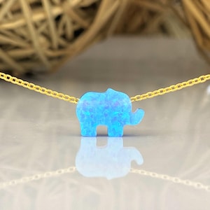 Opal Elephant Necklace, Blue Elephant, Opal Necklace for Women, Sterling Silver Elephant Necklace, Elephant Jewelry Gift, October Birthstone