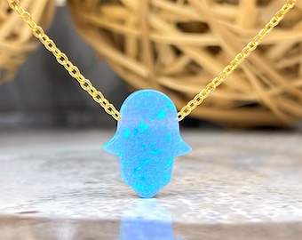 Blue Opal Hamsa Necklace, Hamsa Hand Necklace, Hamsa Necklace, Silver Hamsa Necklace, Gold Hamsa Pendant, Hand of Hamsa Charm, Fatima Hand