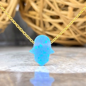 Blue Opal Hamsa Necklace, Hamsa Hand Necklace, Hamsa Necklace, Silver Hamsa Necklace, Gold Hamsa Pendant, Hand of Hamsa Charm, Fatima Hand