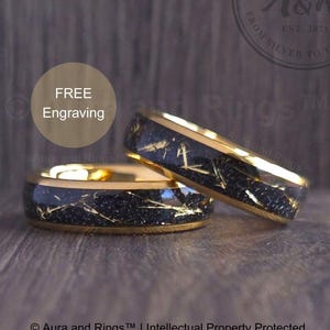 Cosmic Galaxy Tungsten Wedding Band, Gold Galaxy Wedding Ring, Gold Wedding Band for Men Women, 6mm Tungsten Ring, Anniversary Gift Him Her