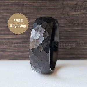 Anel de tungstênio preto, aliança de casamento preta masculina para homens e mulheres, anel de tungstênio preto, anel preto para homens, anel de aniversário personalizado para ele e para ela