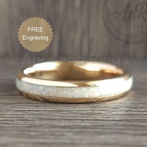 ホワイトオパールリング、ローズゴールドとホワイトオパールの結婚指輪、ローズゴールドのタングステンリング（メンズ・レディース）、クラッシュホワイトファイヤーオパールリング（10月の誕生石）