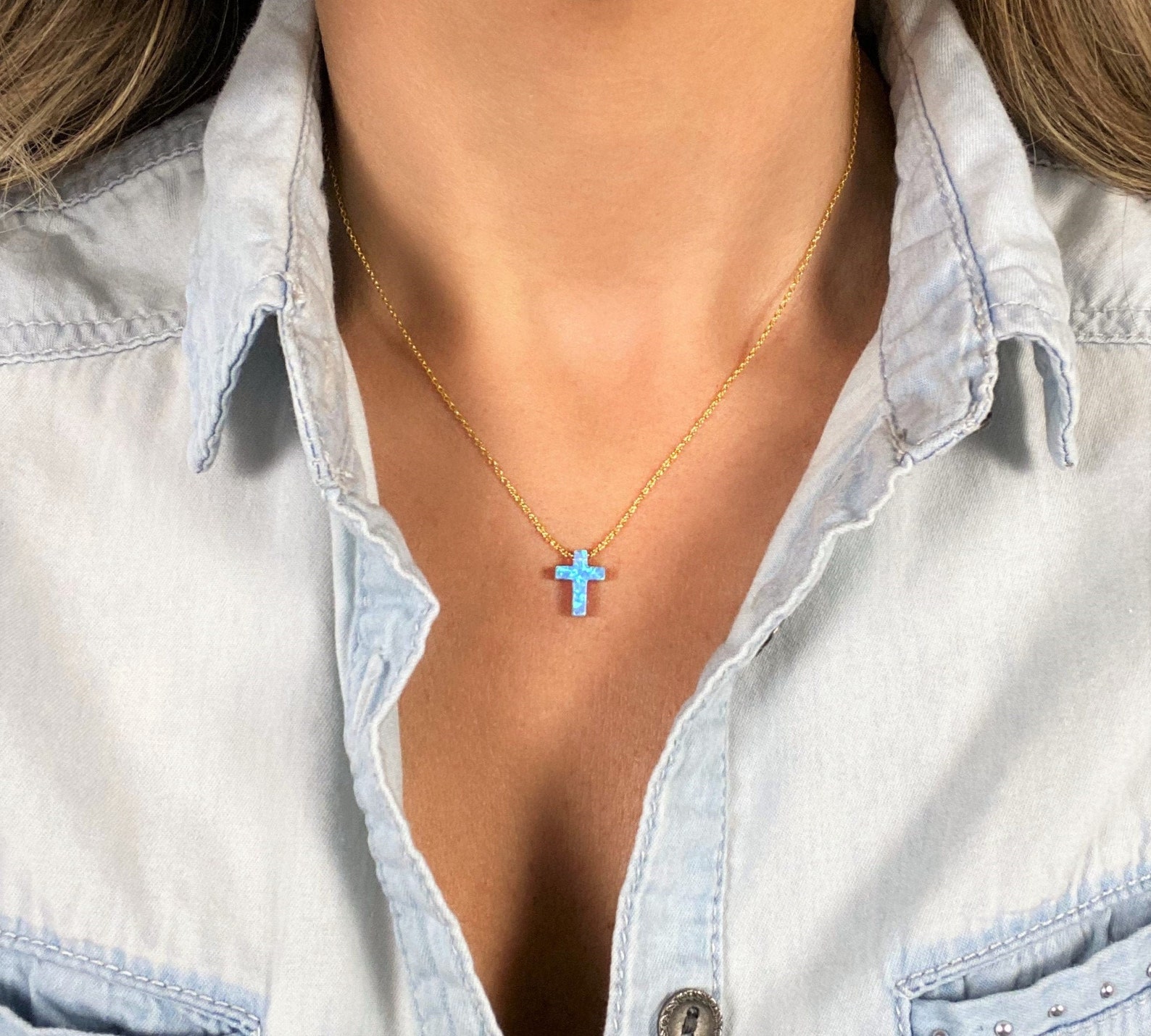 Vienna Cross Necklace Blue
