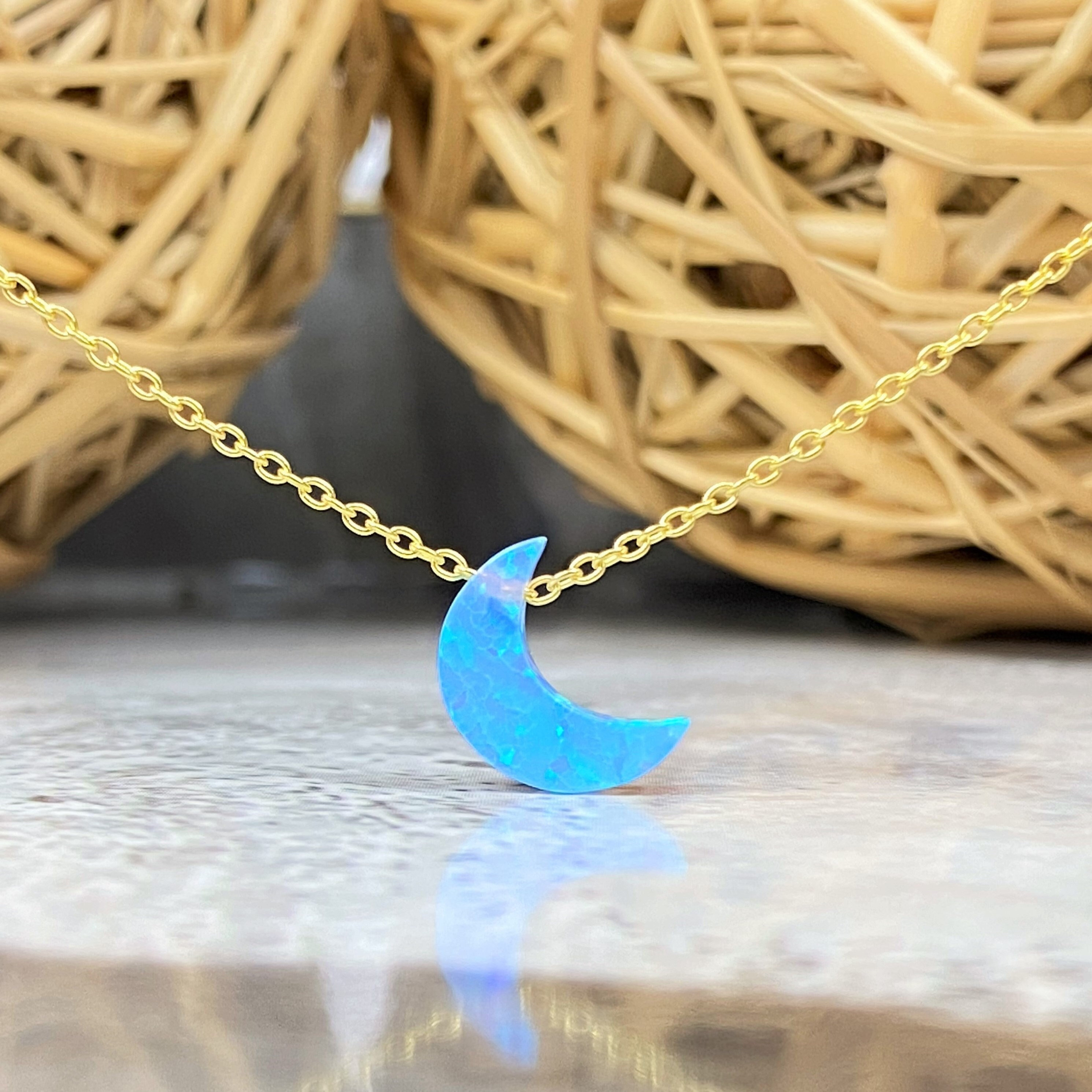 Blue Moon Necklace, Sterling Silver Opal Necklace, Crescent Moon, Opal ...