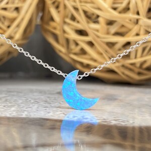 Opal Moon Necklace, Sterling Silver Necklace, Crescent Moon, Blue White ...