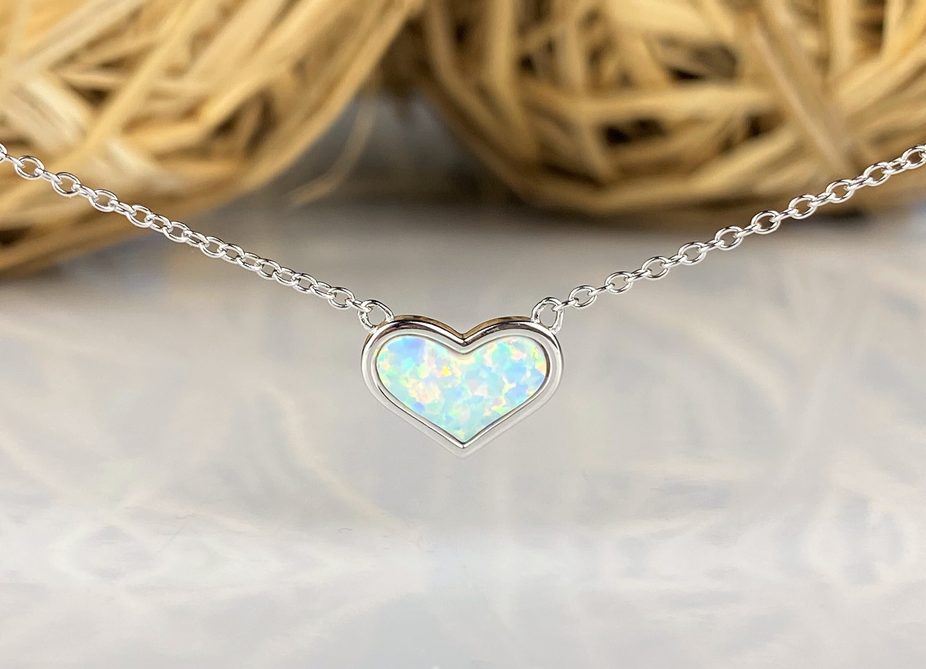 Opal Heart Necklace Silver Heart Necklace Gold Heart Etsy