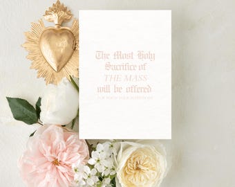 Catholic Mass Cards, A Mass Offering for You (Pink), with optional Mass scheduling