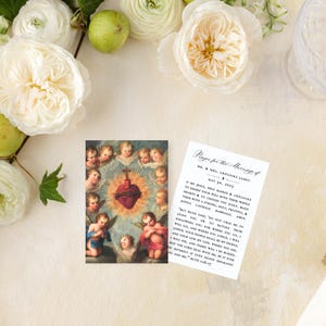 Biglietti di preghiera per matrimonio cattolico, Sacro Cuore di Gesù con angeli, semi-personalizzati