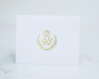 Gold Foil Sacred Heart Stationery, Catholic Note Cards (Set of 5)