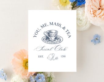 Catholic Greeting Card, "You, Me, Mass, & Tea" Social Club Coastal Crest