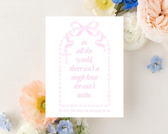 Rosary Intentions Greeting Card, Undoer of Knots, Pink Rosary with Bow