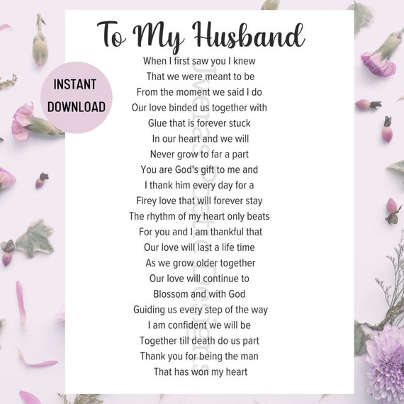 To My Husband Poem Printable Poem Poem for Husband Husband - Etsy