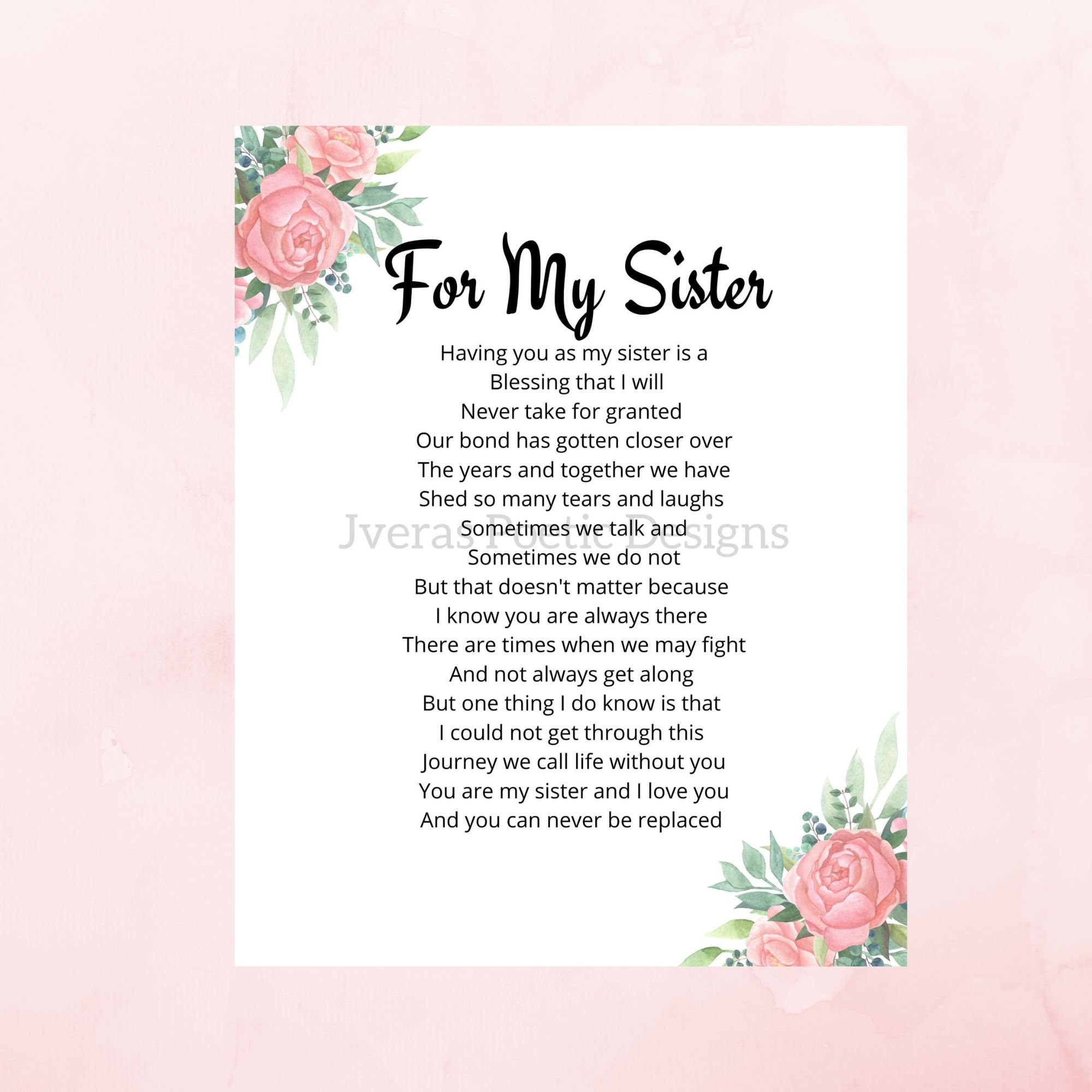 Poem For Sister Big Sister Poem Printable Poem Ts For Etsy