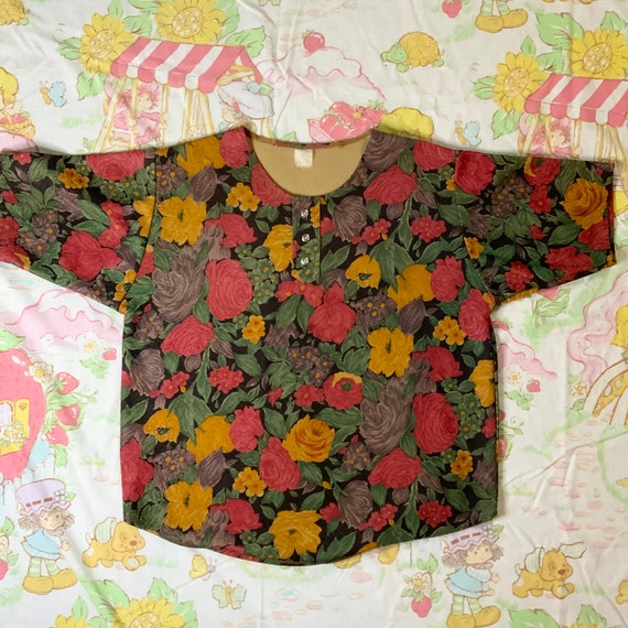 Vintage 80's 90's Floral Autumn blouse shirt brow… - image 1