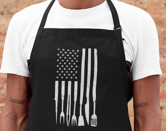 Funny Mens Apron, American BBQ, Cooking Accessories, Chef Dad, Bbq Gifts Grill Apron, Meat Smoker Apron, Grilling Gifts, Father's Day Gifts