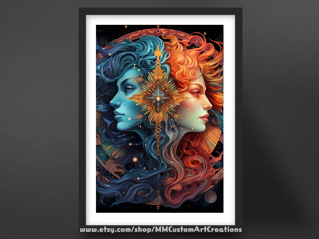 Gemini Painting Poster Zodiac Wall Art Astrological Sign Decor Perfect ...