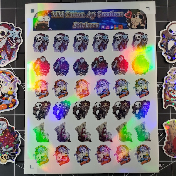 The Nightmare Before Christmas Holographic Stickers | Jack, Sally, Zero | Halloween Stickers - Christmas Stickers