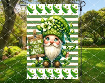 Gnome Welcome to our Garden Decorative Garden Flag|Garden Decor| Welcome |Yard Art|Outside Decor|Peas Garden Gnome|Garden Gift|Handmade