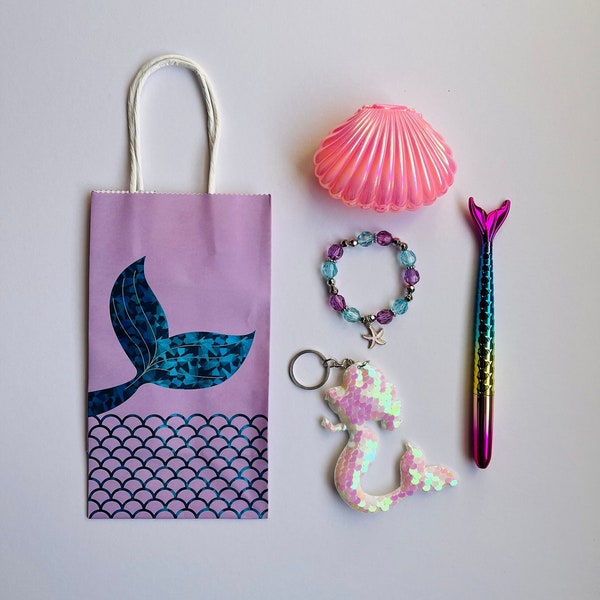 Bolsa de fiesta de sirena de 5 piezas: entrega al día siguiente disponible, bolsa de fiesta bajo el mar, bolsa de regalo de sirena, bolsas de regalo de sirena