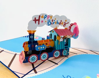 Pop Up Train Birthday Card, 3D Train Birthday Card