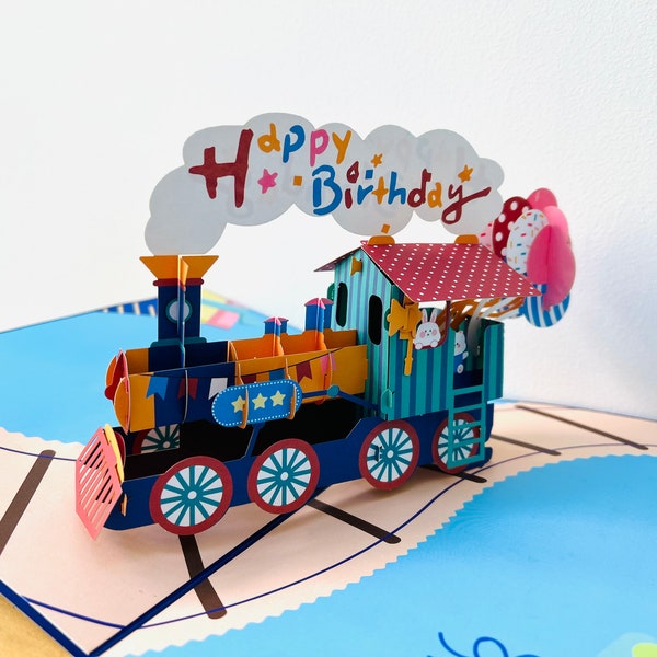 Pop Up Train Birthday Card, 3D Train Birthday Card