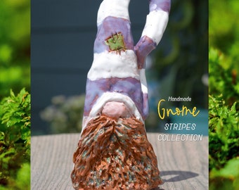 Handmade Ceramic Gnome - Stripes Collection (lilac#1)
