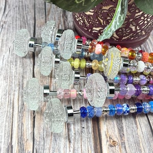 Fairy Garden Suncatcher Stakes - 15-Zoll-Perlen-Pflanzendekor mit Klarglas-Topper