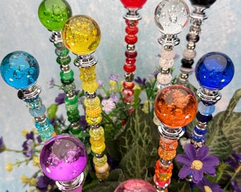 Attrape-soleil Fairy Garden sur piquet - Décoration de plante en perles de 40 cm (15 po.) avec décoration boule en cristal