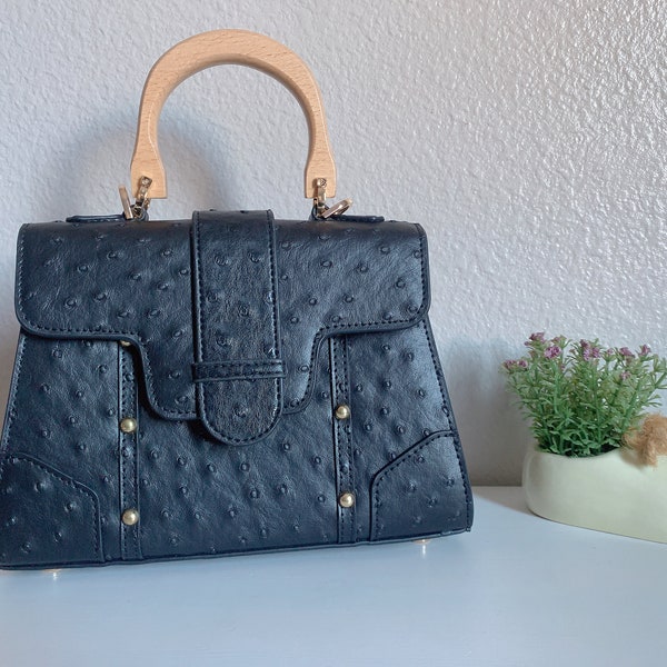 Genuine Ostrich leather Bag, Vintage handbag, Ostrich skin handbag, Shoulder Bag, Luxury Leather bag, Top-handle bag, the best gift