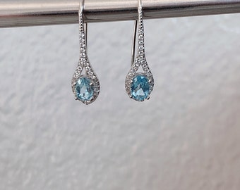 Dainty drop blue topaz earrings, natural Gemstone, 925 sterling silver, December birthstone earrings, statement earrings, the best gift