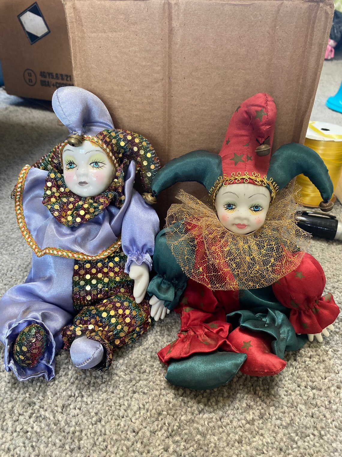 2 Vintage Jester Porcelain Dolls Etsy