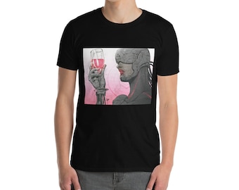 Vrouwelijke cyborg, handgetekend, scifi-manga, fantasie, cyberpunk, uniseks T-shirt met korte mouwen