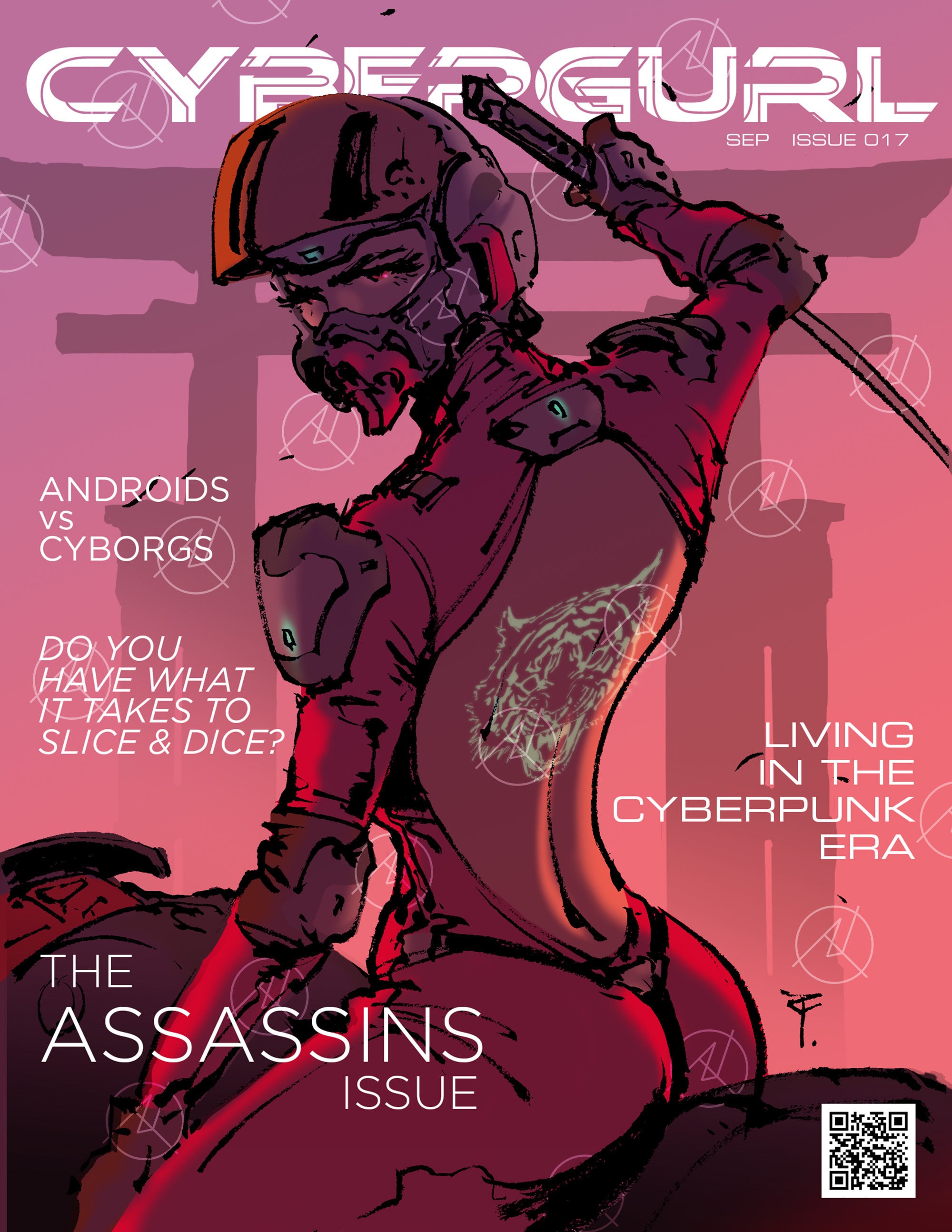 Cyberpunk Assassin Biker Girl Poster, Stylized Manga Art Print