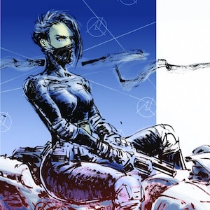 Cool Cyberpunk Assassin Biker Girl, Fantasy Wall Decor, Ghost In The Shell Type, Printable Art, Digital Download