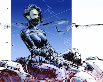 Cool Cyberpunk Assassin Biker Girl, Fantasy Wall Decor, Ghost In The Shell Type, Printable Art, Digital Download