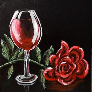 Red kitchen wall art, house warming gift Wine Painting 16x20 Canvas