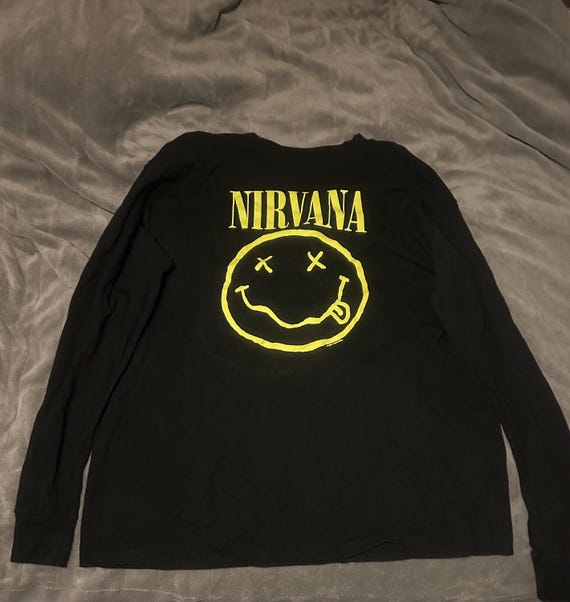 Official Nirvana Classic Smiley Face Band T-Shirt - Men's Black Regular Fit Tee (Size XL) - View #9